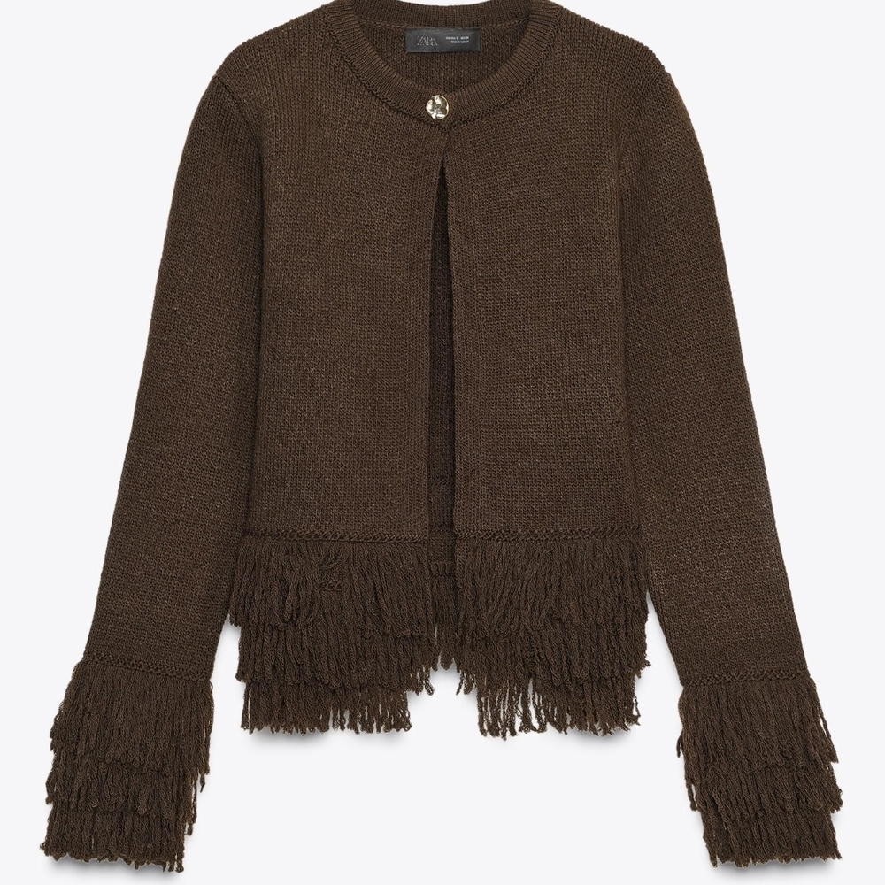 Zara Size L Brown Fringe Women's Sweater